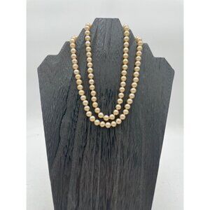 Double Strand Faux Pearl Necklace 14" & 16" Drop With Rhinestone Clasp